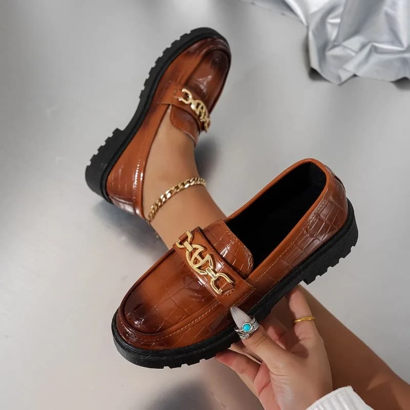 New Women's Slippers 2026 in Soft Leather with Plateau, English Style, Brown, Casual, Without Laces