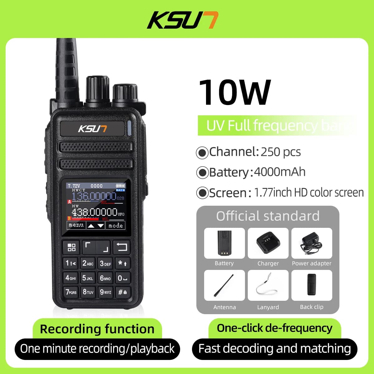 Radio Bidirezionale Professionale a Lunga Distanza con Decodifica a un Pulsante, Banda di Frequenza Completa, Walkie Talkie con Audio Chiaro e Supporto per Emergenze
