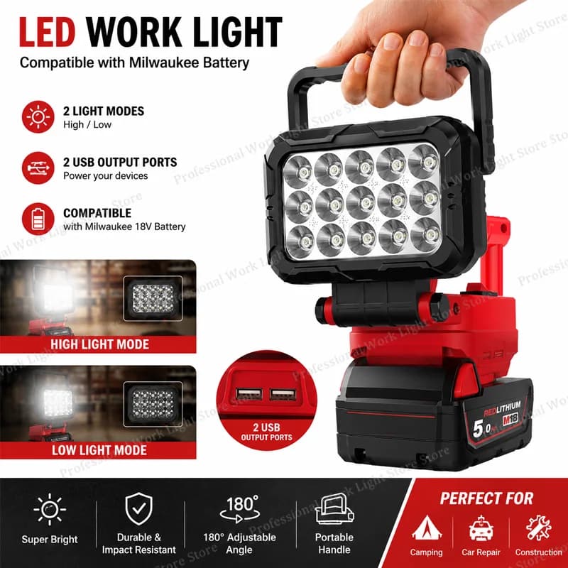 For Milwaukee LED Work Lamp 3/4/5/8 inch 18V Battery Accessory Handheld Flashlight Cordless Work Light Camping Portable Lighting