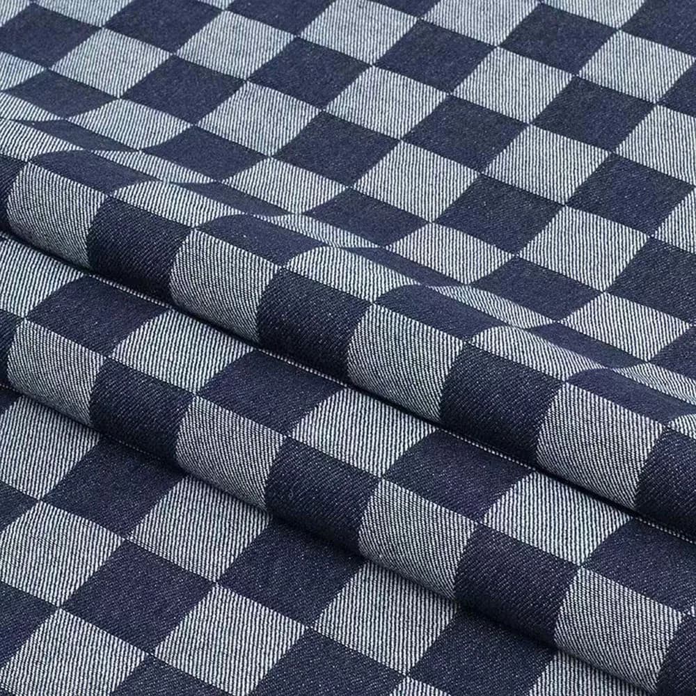 Jacquard Denim Fabric Checkerboard Pattern Cotton Twill Heavy Duty Stretch Material For Sewing Jeans Jacket Bags DIY Craft