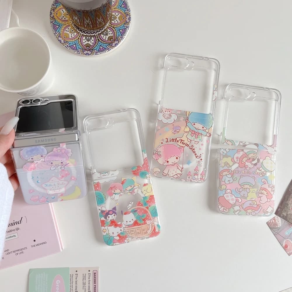 Cute Cartoon Sanrio Little Twin Stars Magnetic Magsafe Wireless Charge Phone Case For Samsung Galaxy Z Flip 7 6 5 Cover