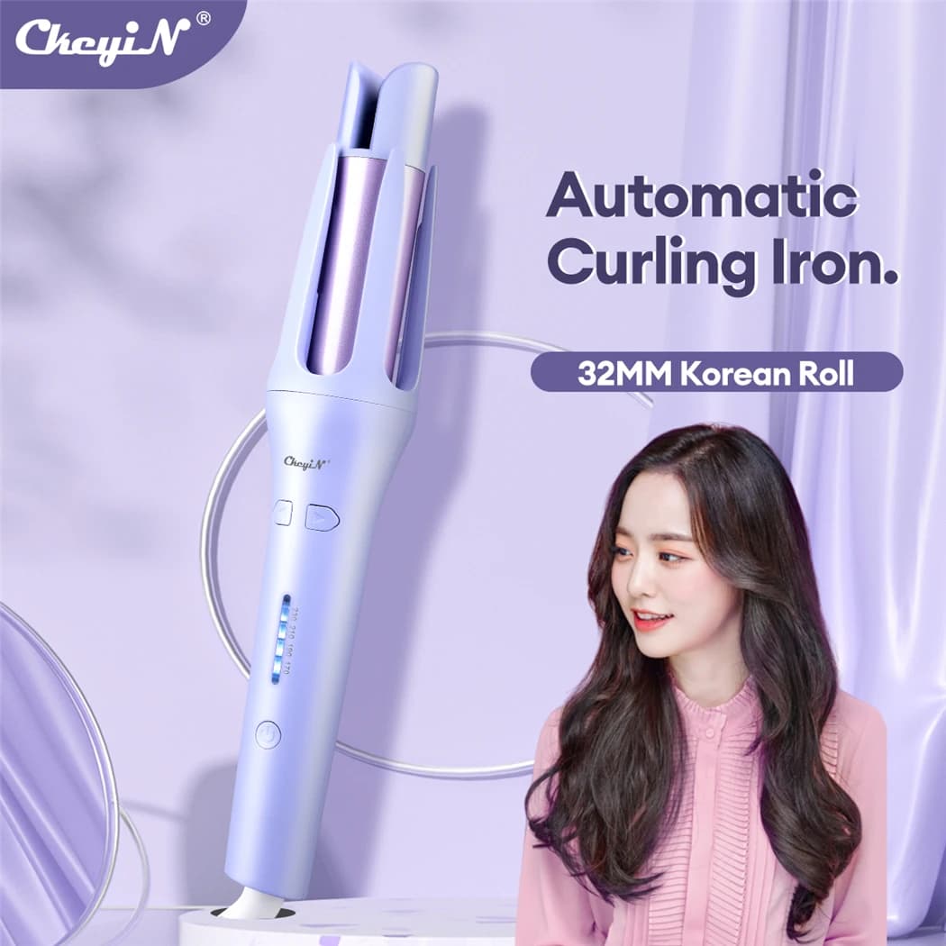 CkeyiN Bigodino automatico per capelli 32MM Rullo per capelli in ceramica con rotazione automatica Ferro arricciacapelli professionale Bacchetta per capelli Waver