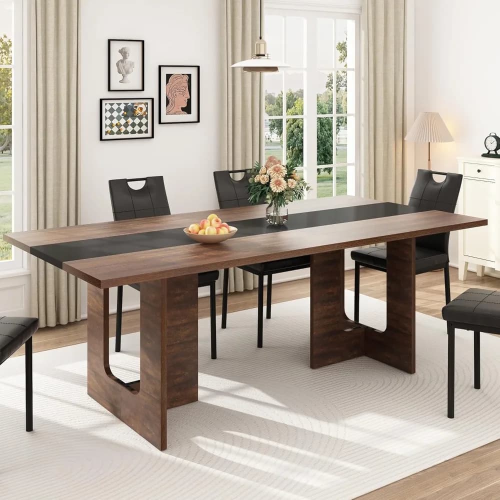 Tavolo da Pranzo Rettangolare da 71 Pollici per 6-8 Persone, Tavolo da Cucina in Legno Stile Rustico con Gambe in Legno, Centro Rustico, Personalizzabile