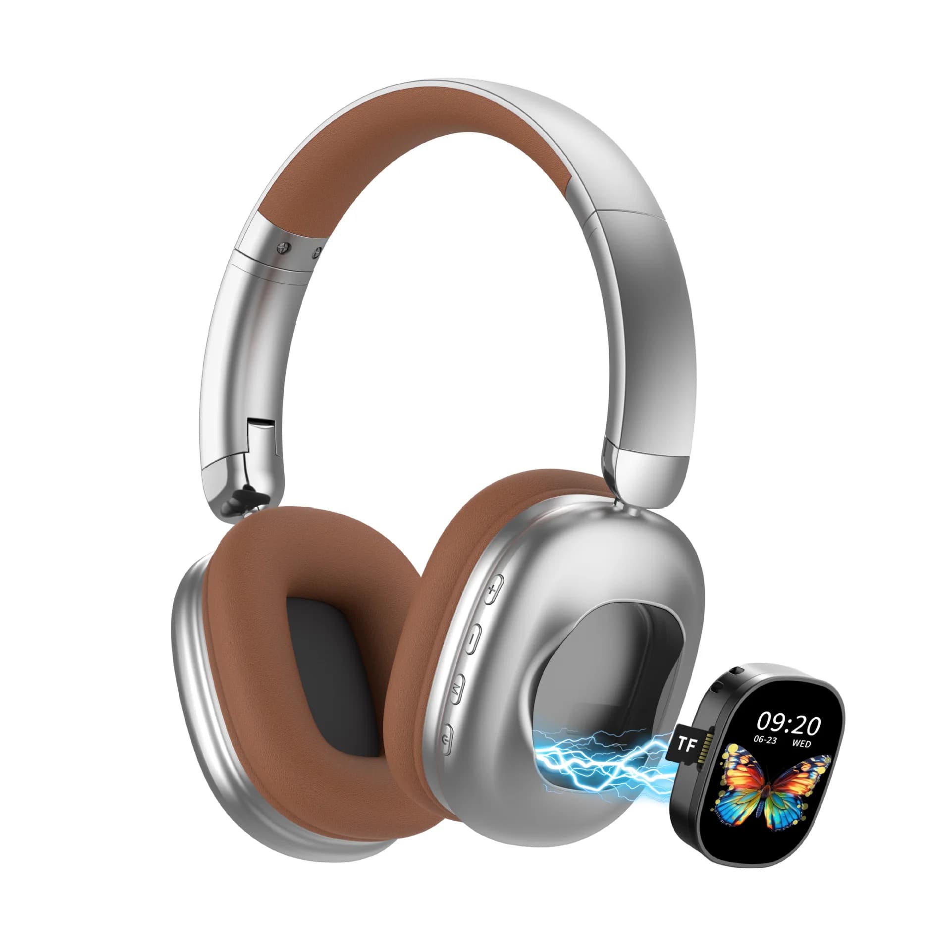AKZ620BT Cuffie over-ear wireless con schermo LCD a colori touch screen staccabile, cuffie Bluetooth a lunga durata della batteria con microfono, cuffie stereo HiFi pieghevoli per giochi, ufficio, musica, viaggi