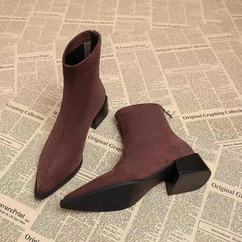Autumn Leopard SuedeWomen Ankle Boots Thick Heels Pointed Toe Shoes Modern Short Botas Para Mujer