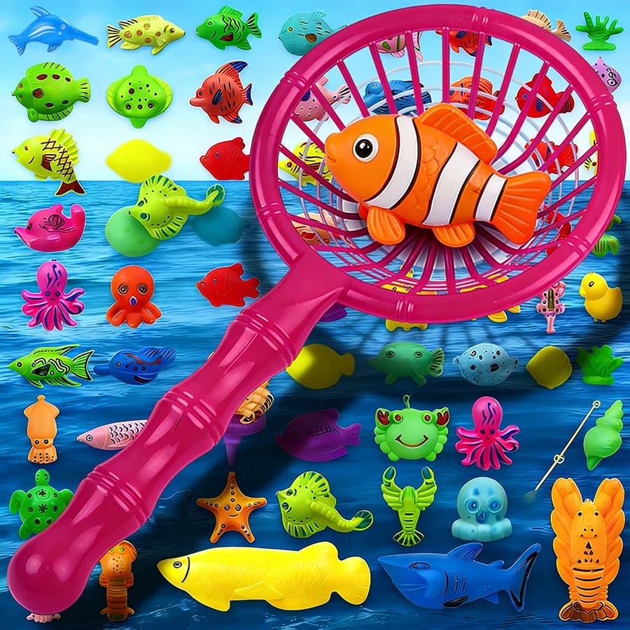 10 mini pesci finti in plastica e 2 reti da pesca colorate, decorazione per acquario, gioco creativo per feste, regalo di compleanno