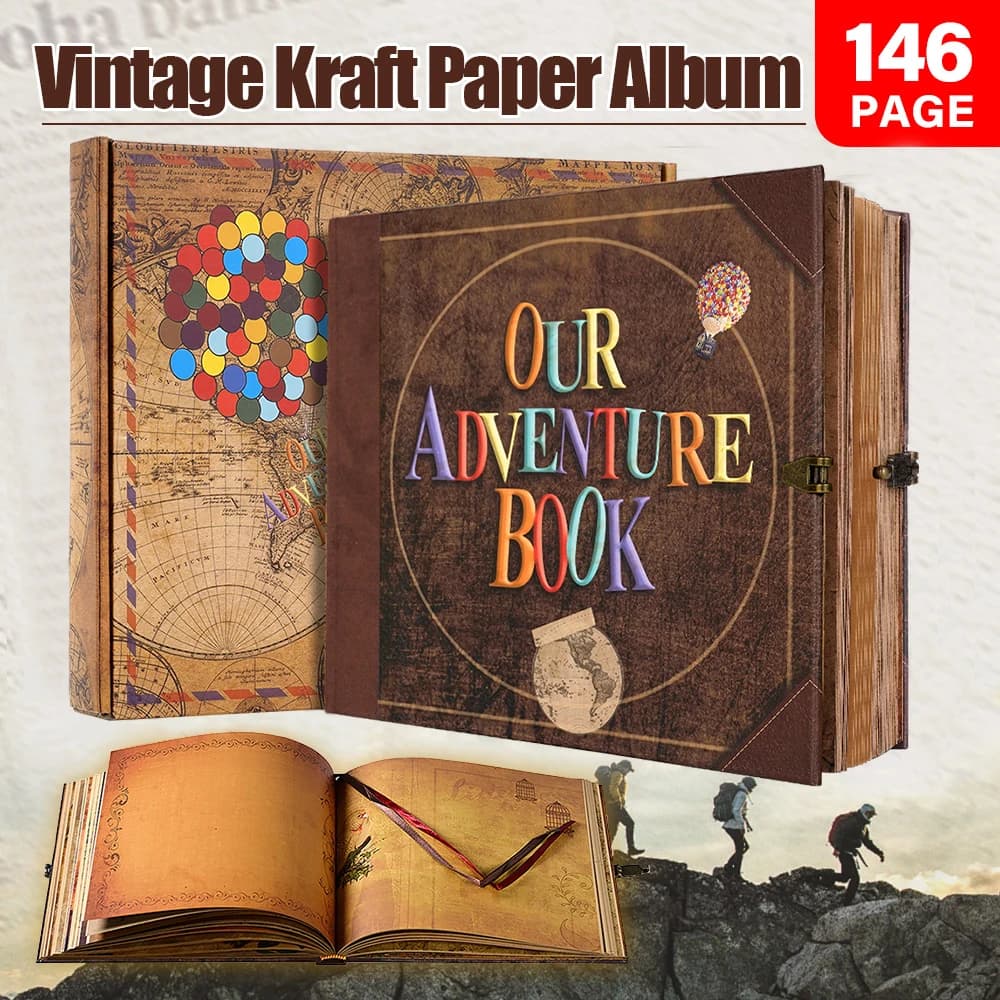 Our Adventure Diary 146 pages in vintage leather scrapbook DIY theme text balloon for anniversary wedding mother's party gifts