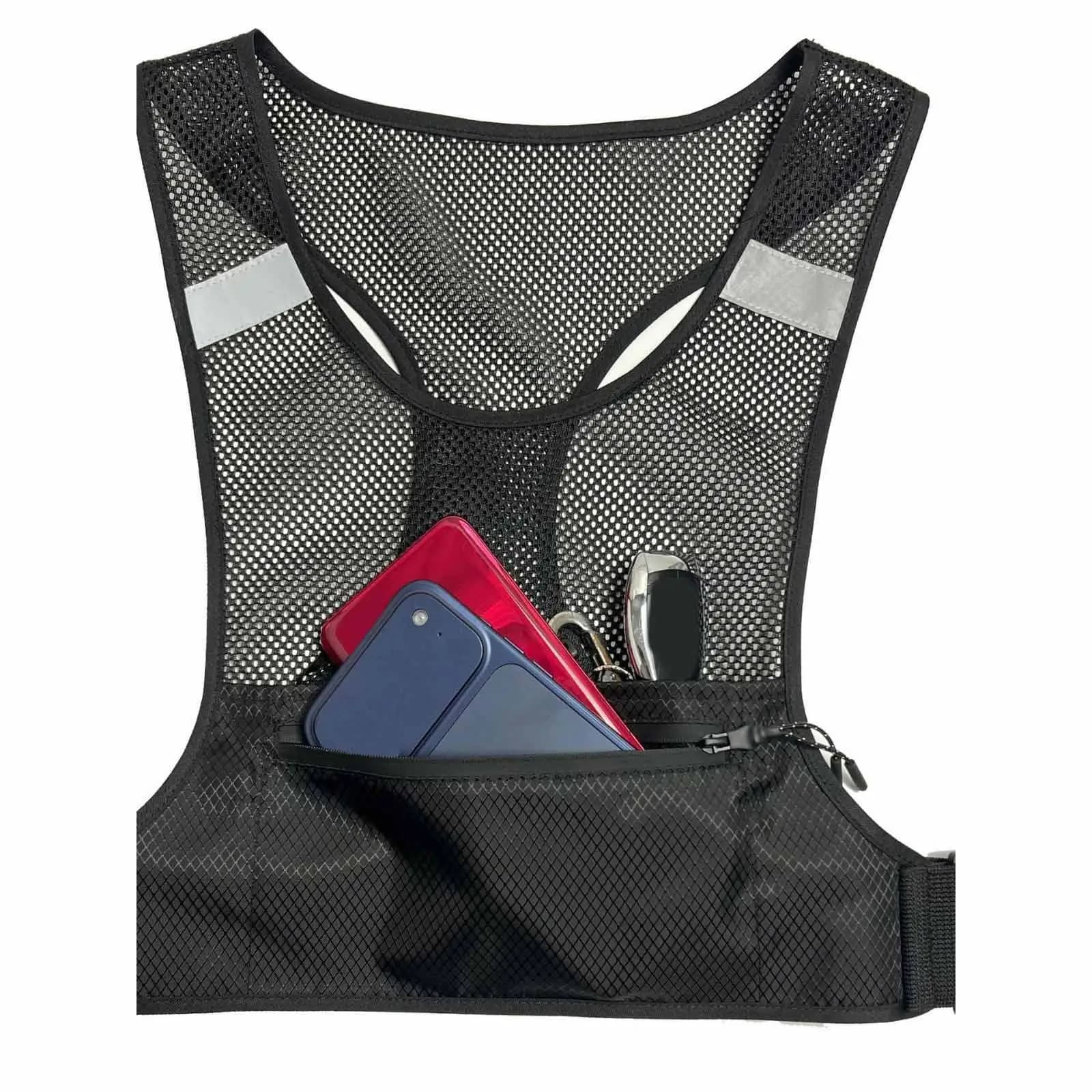 Gilet da corsa con strisce riflettenti, traspirante e leggero, con tasche per arrampicata, fitness, ciclismo, corsa, jogging, escursionismo