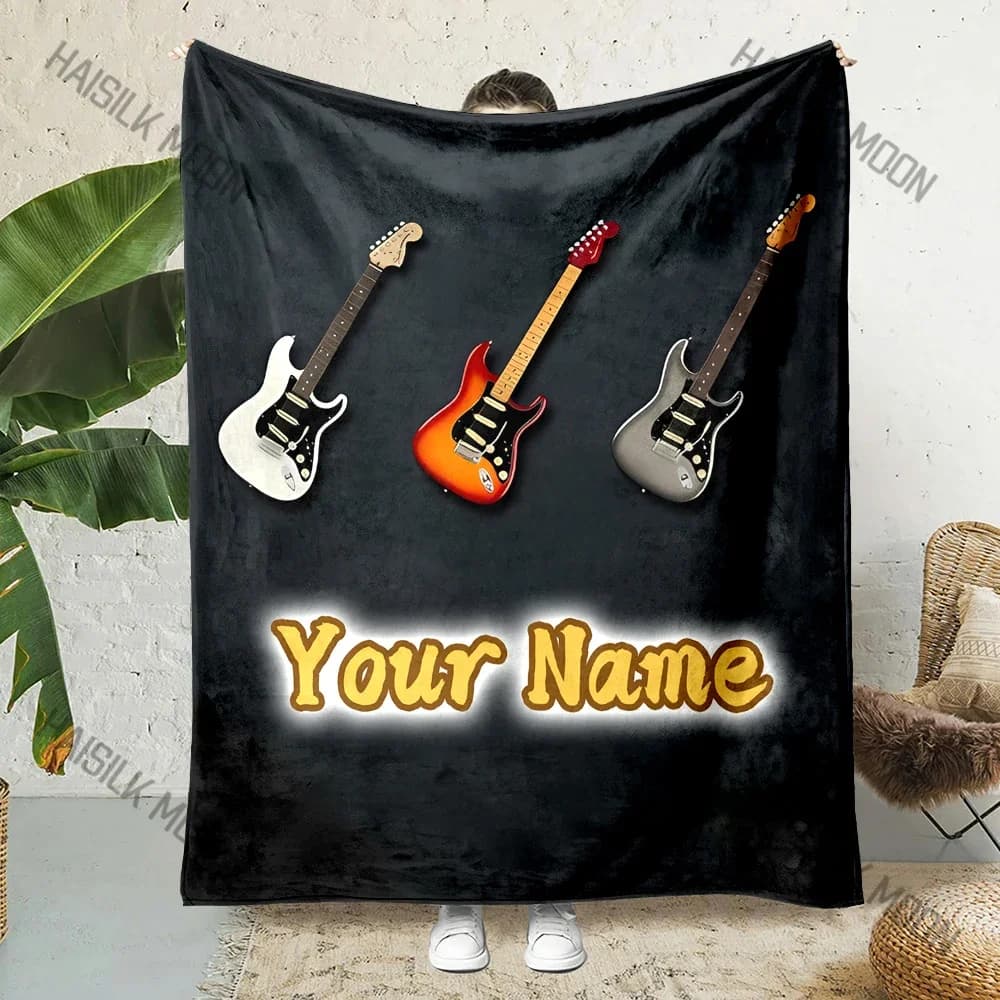 Nome personalizzato Coperta personalizzata Chitarra elettrica rock Stampa soffice morbida flanella per divano di casa Coperta per pausa pranzo in ufficio regalo