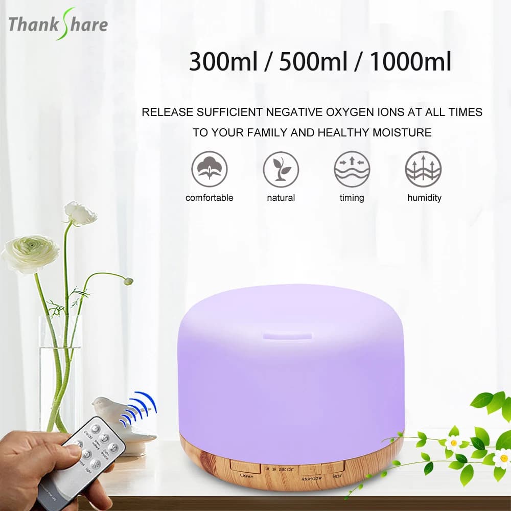 Essential Oil Diffuser Ultrasonic Air Humidifier Diffuser Aromatherapy 300ml 500ml 1000ml Humidifier Mist Maker 7Color LED Light
