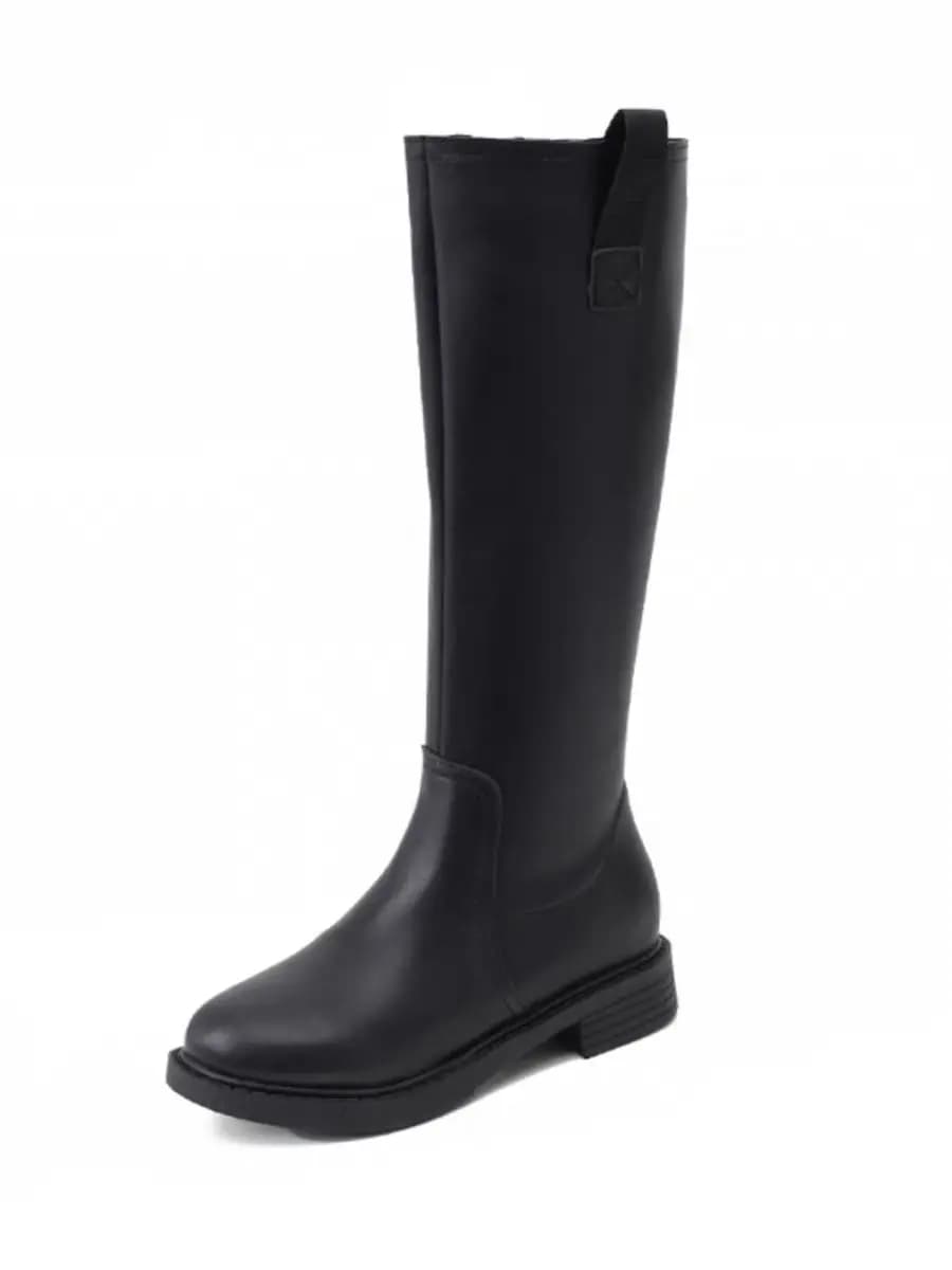 Women's High Knee Shoes Black Lined Autumn Winter Fleece Long Boots Comfortable and Elegant New Rock Waterproof