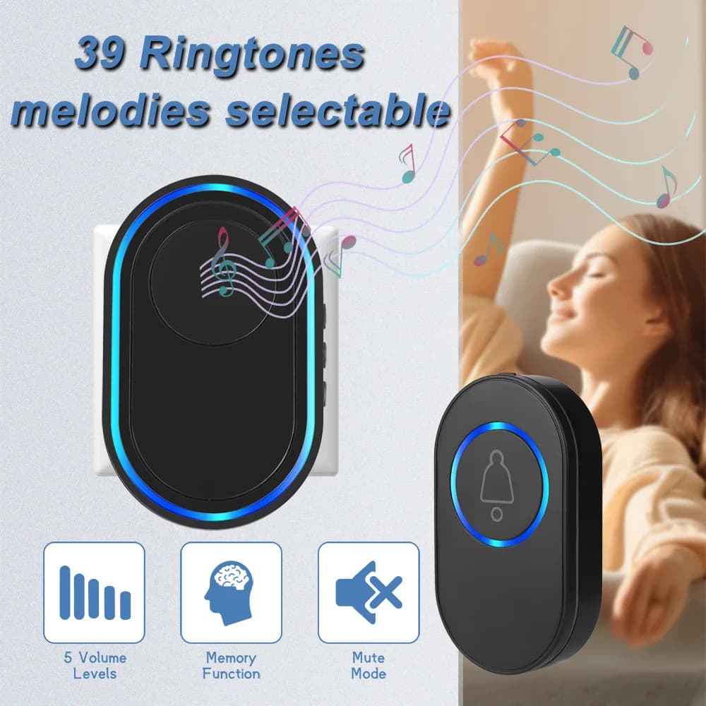 Wireless Doorbell 39 Music LED Flash Alarms External IP65 Kit Intelligent Doorbell Waterproof for Smart Home