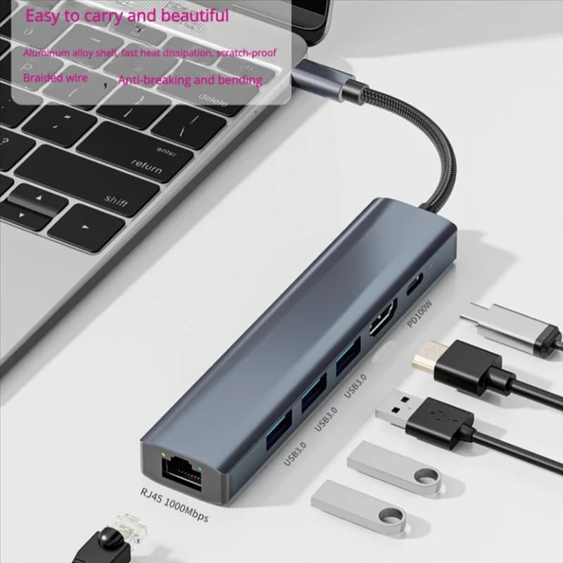 Docking station RJ45 AED6-PD per adattatore dock Thunderbolt da tipo C a USB 3.0 Hub splitter Espansore USB per laptop Hub Gigabit