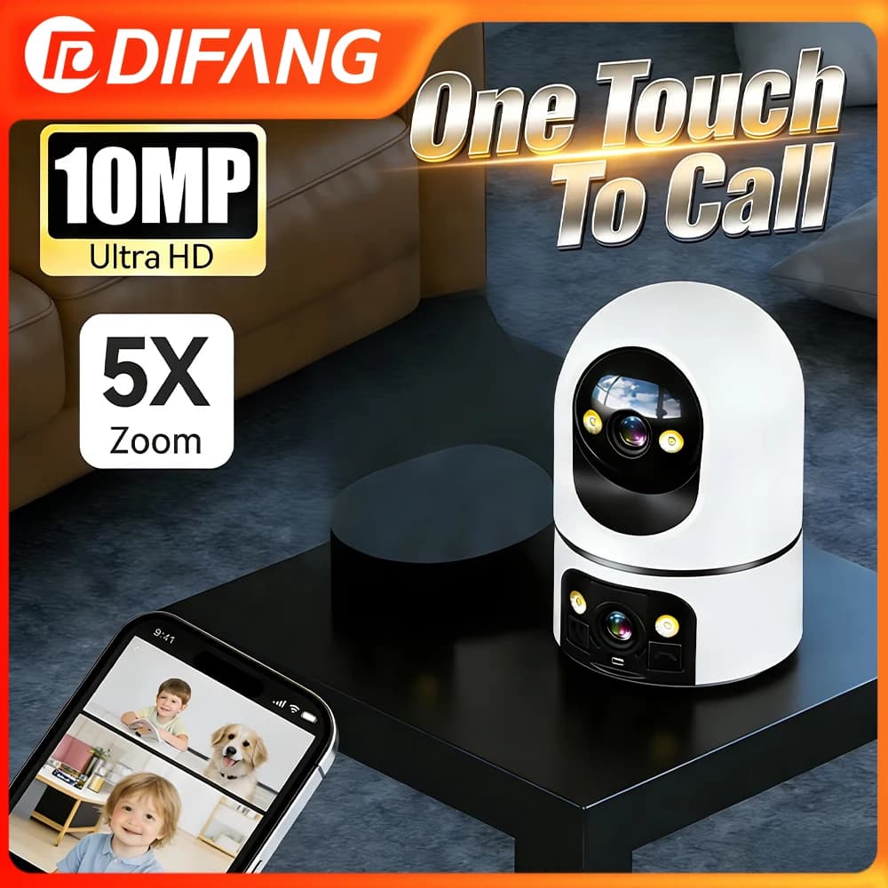 Baby Monitor HD con Doppio Schermo da 10MP, Tracciamento Automatico, 360° ° Telecamera WiFi per Animali Domestici da Interno con Visione Notturna e Audio Bidirezionale, Archiviazione Cloud