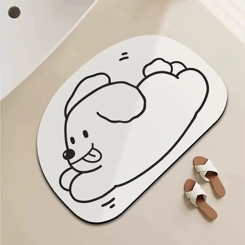 VIKAMA Cute Line‑Drawing Elephant Oval Bath Mat, Non‑Slip Water‑Absorbent Minimalist Bathroom Floor Rug