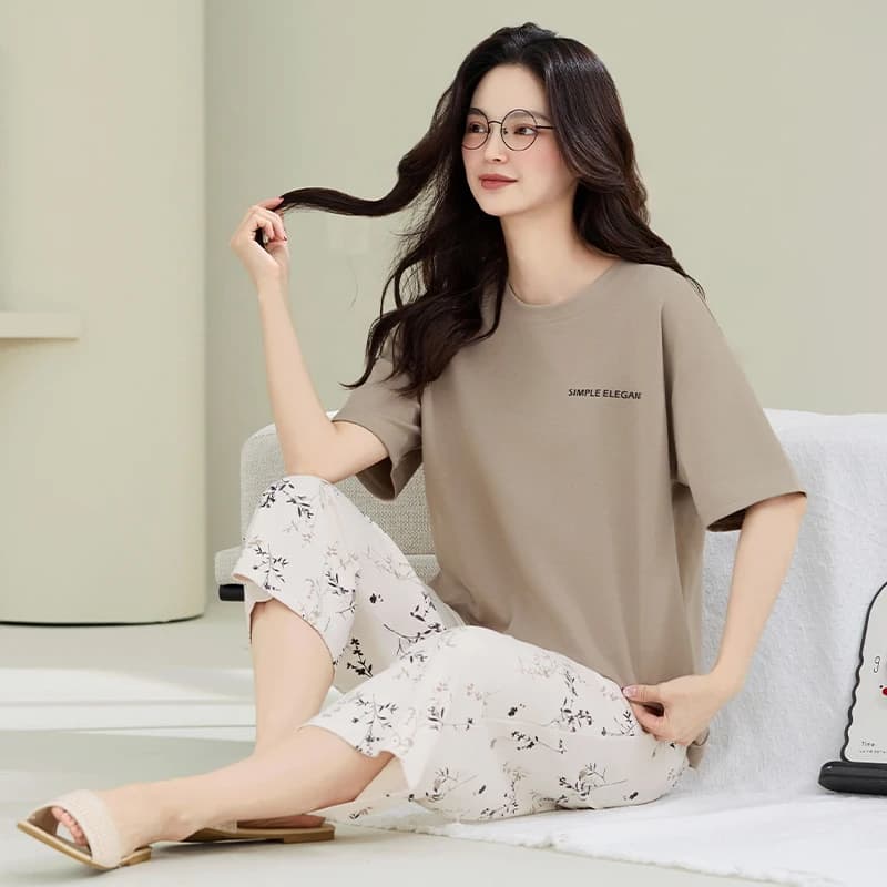 Pigiama da donna di grandi dimensioni M-4XL con imbottitura sul petto Pigiama estivo a maniche corte in cotone 100%.
