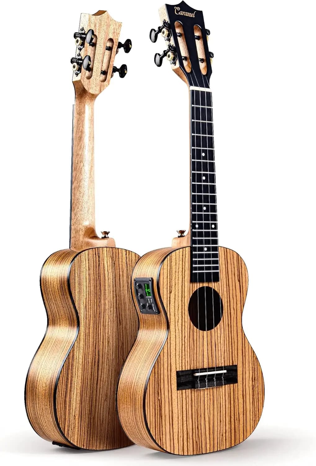 Concert Ukulele for Beginner, Acoustic Electric with Built-in Tuner, Zebrawood