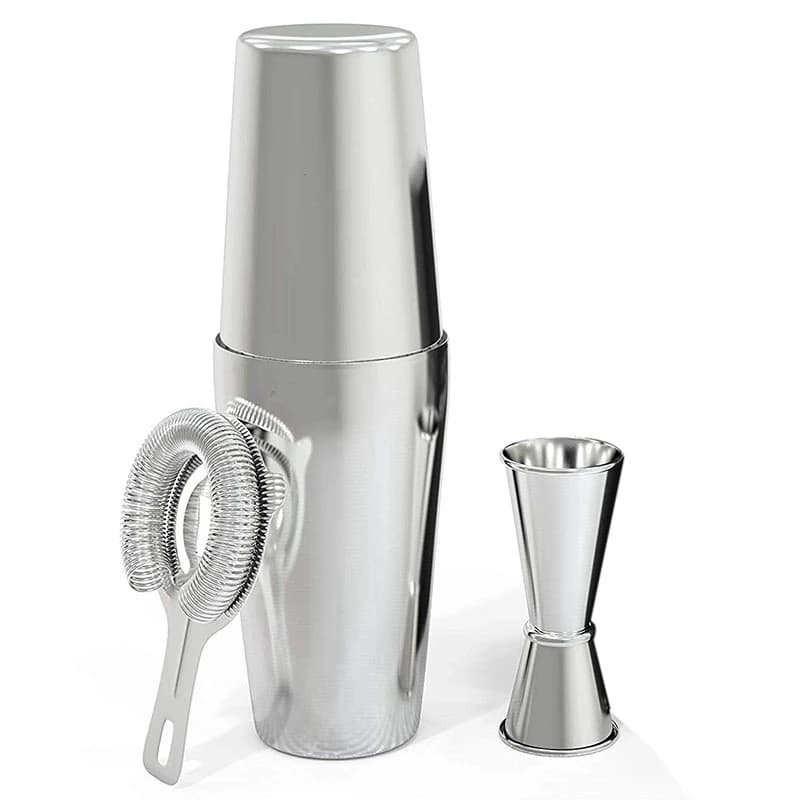 ABAH-Cocktail Shaker Set: Professional Boston Shaker, Cocktail Strainer And Jigger Set. 4 Piece Premium Stainless Steel Bar Supp