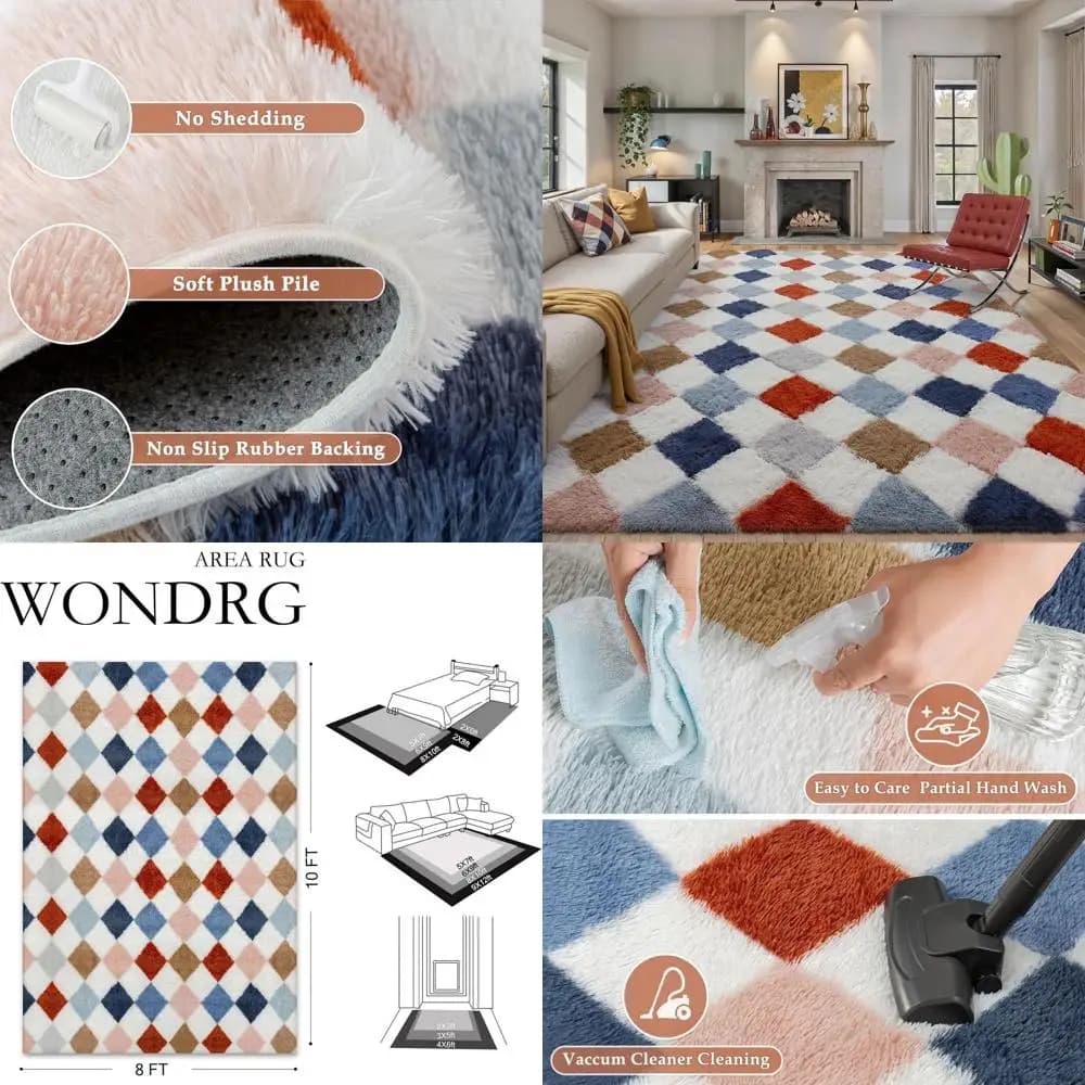Long-haired Soft Mat - 8x10 for Living, Bedroom, High-Place Modern Carpet with Non-slip Base