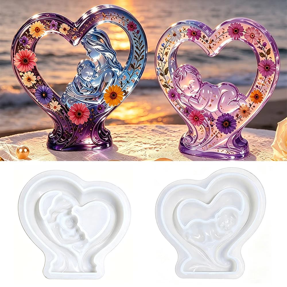 S0309 DIY Crystal Epoxy Resin Mold Heart Shape Mother Baby Love Gypsum Casting Silicone Mold for Home Decor Mother's Day