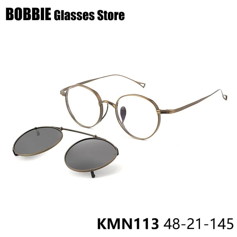 Japaneses Brand Polarized Clip Sunglasses Driving Sun Glasses Frame Fashion Titanium Men Women Vintage Eyeglasses Oval kmn113