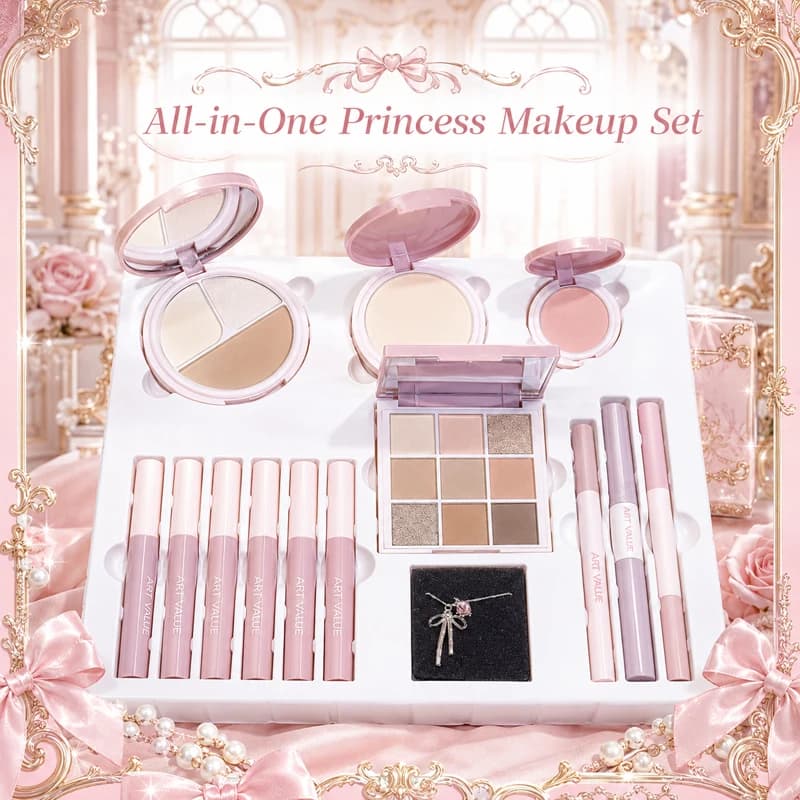 All-in-One Makeup Set for Women, Full Face Beauty Kit with Eyeshadow, Lip Gloss, Blush, Contour, Mascara, Eyeliner & Gift Box