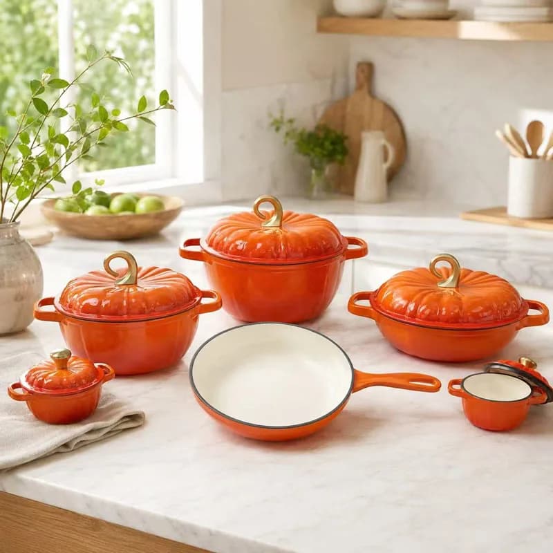 12cm/24cm/28cm Enamel Cast Iron Cookware Set Pumpkin Pot Seafood Pan Frying Pan Stew Pot Multifunctional Cookware
