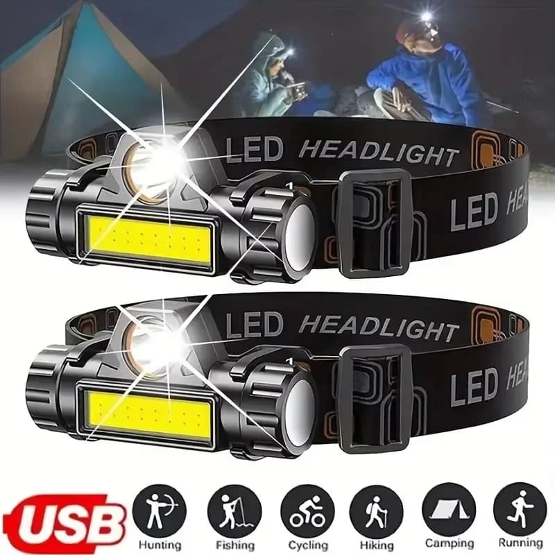 Mini Front LED Flashlight Dimmable USB Rechargeable with Integrated Battery, Portable Lantern for Fishing and Camping with Magnetic Base