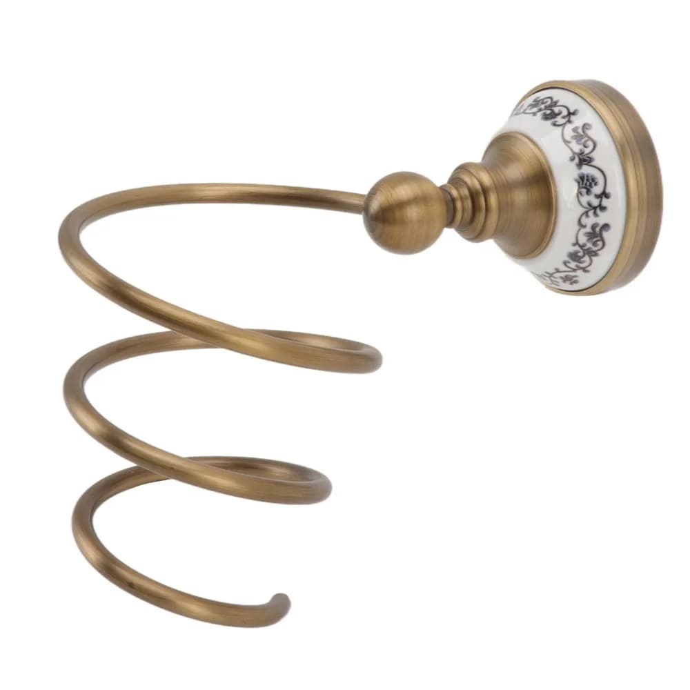 Brass Hair Dryer Holder Antique Retro Style Wall Mounted Hair Dryer Hanging Rack Antique Gold Spiral Design Blow Dryer Rack