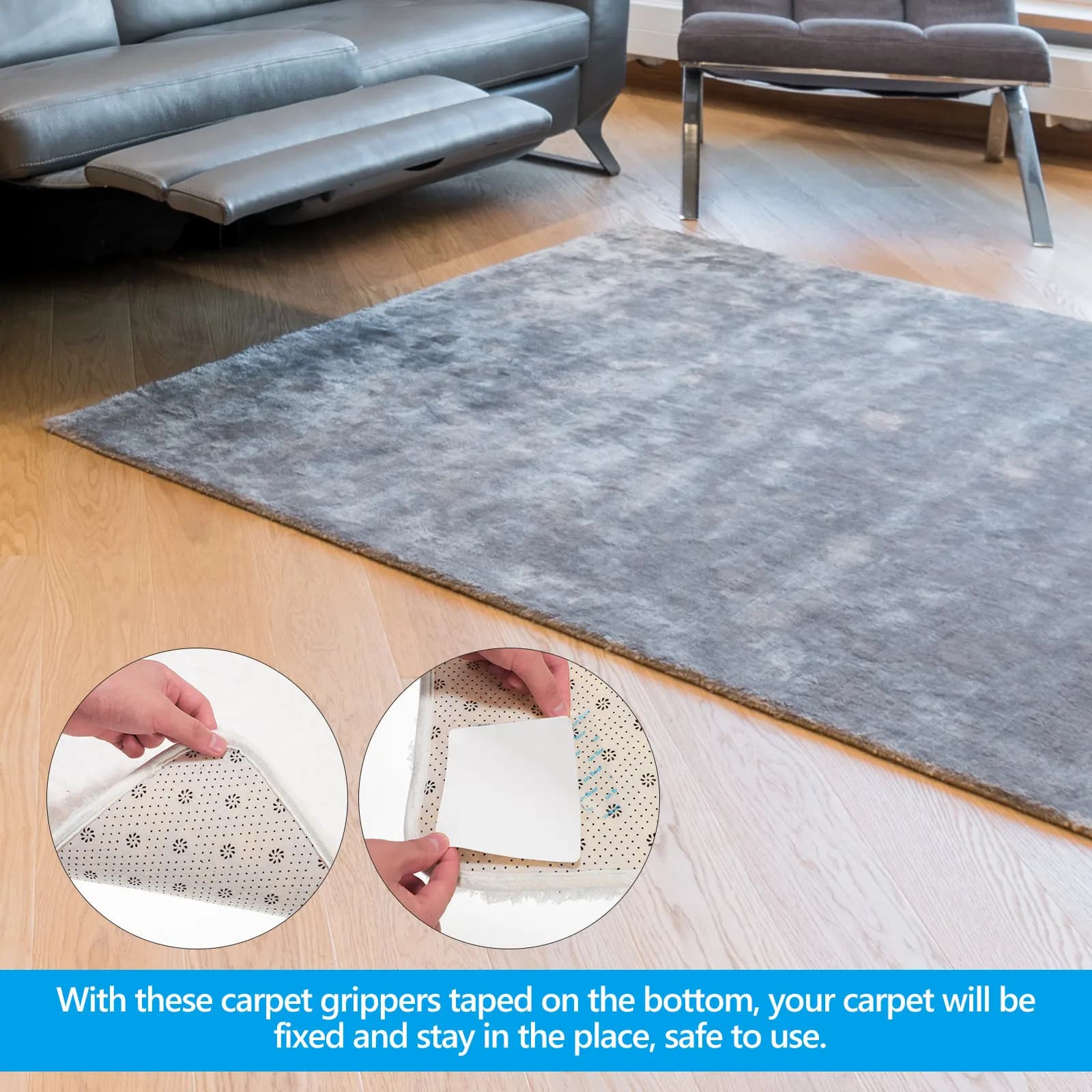 16Pcs Self-Adhesive Carpet Grippers Rug Tape Stickers Easy Apply Non-Slip Rug Pads for Hardwood Floors Area Rugs Carpet Stickers