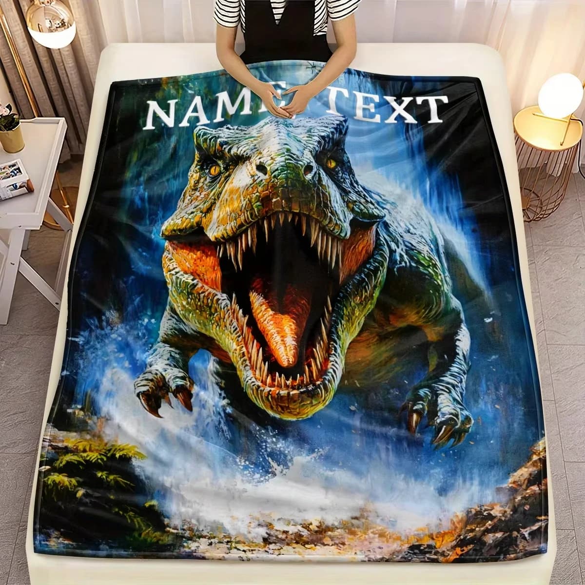 Winter New Customizable Dinosaur Print Flannel Blanket – Soft, Lightweight Throw with 3D HD Design for Travel, Home