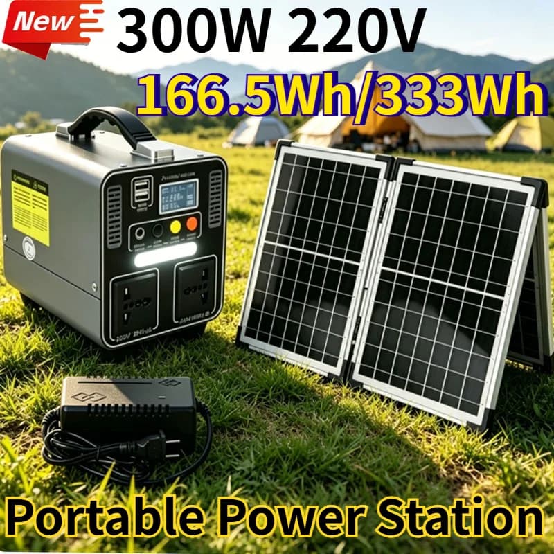 Stazione di Alimentazione Portatile 300W 166.5Wh/333Wh, Generatore Solare 220V LiFePO4, Power Bank per Campeggio e Alimentazione di Emergenza Domestica