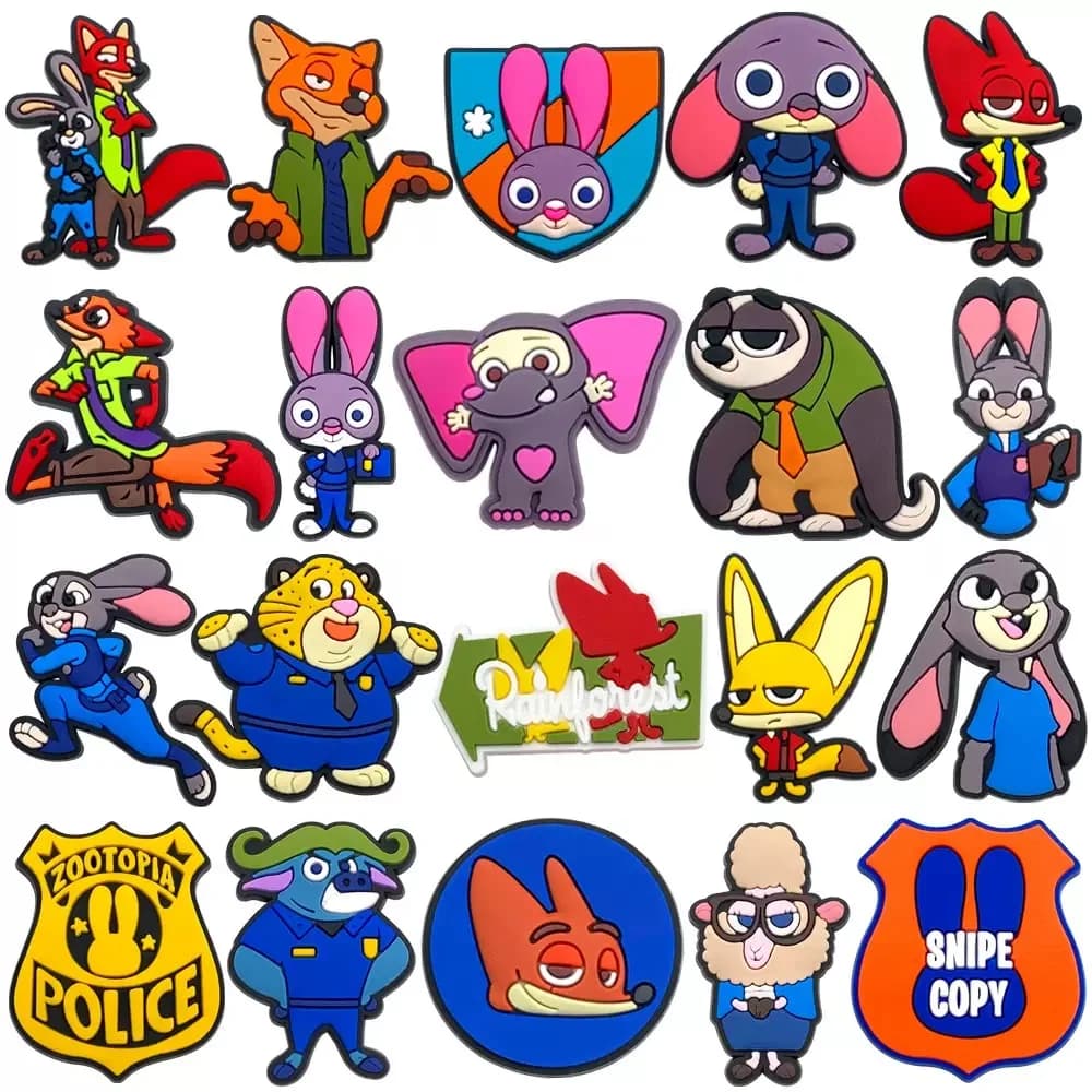 16-36PCS Disney Zootopia Ciondoli per scarpe per sandali diapositive, Decorazioni per scarpe in PVC Accessori Fibbia per zoccoli Regalo di compleanno di Natale