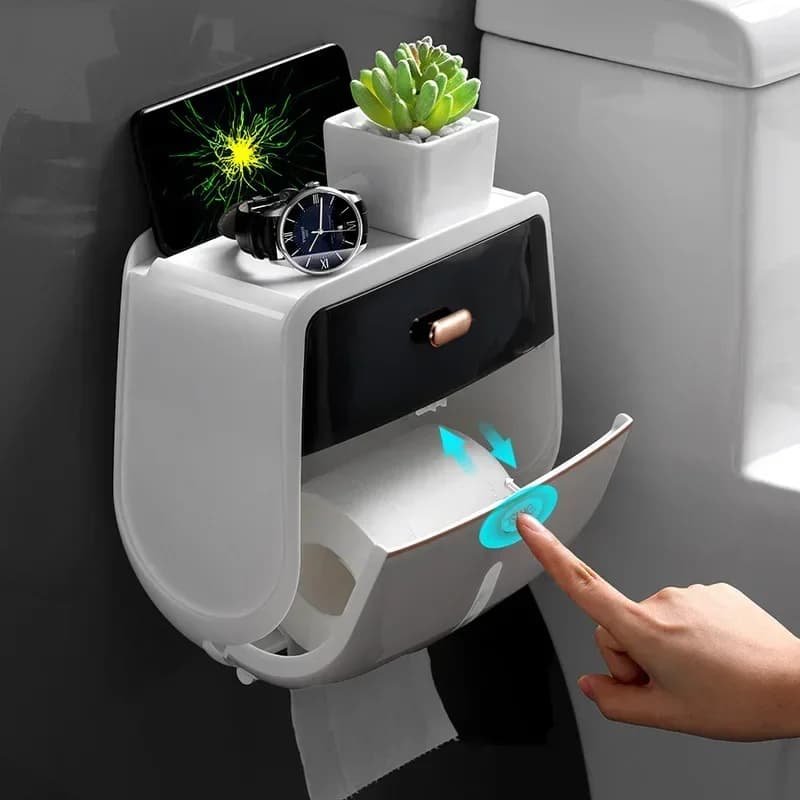 F2 Toilet Roll Paper Holder Double Layer Large Capacity Storage Box Wall Mounted Waterproof Tissue Box Bathroom Accessories