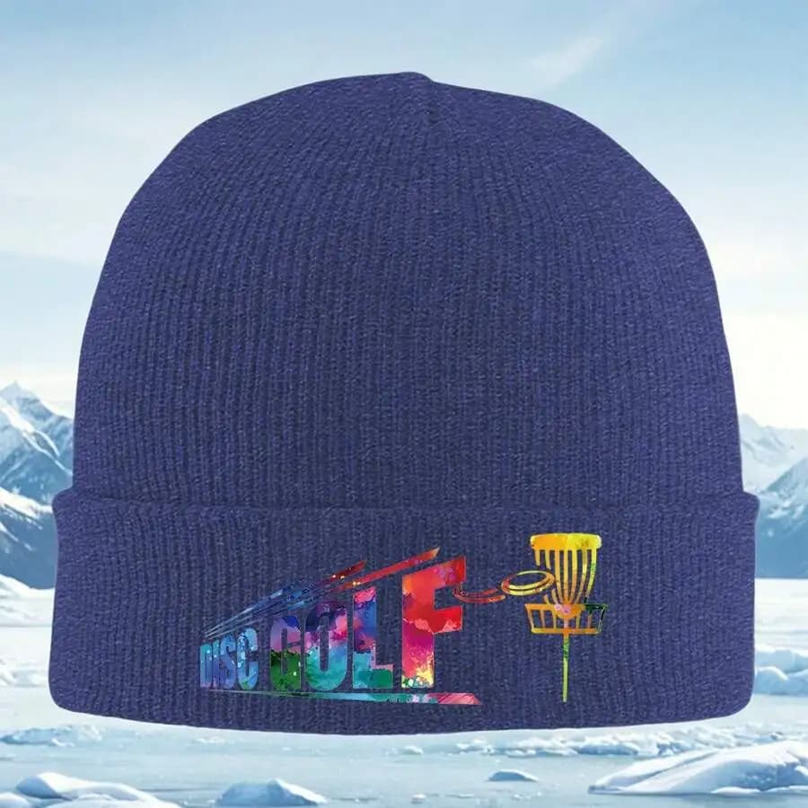 Colorful Disc Golf Knitted Beanie Hat For Winter Outdoor Activities