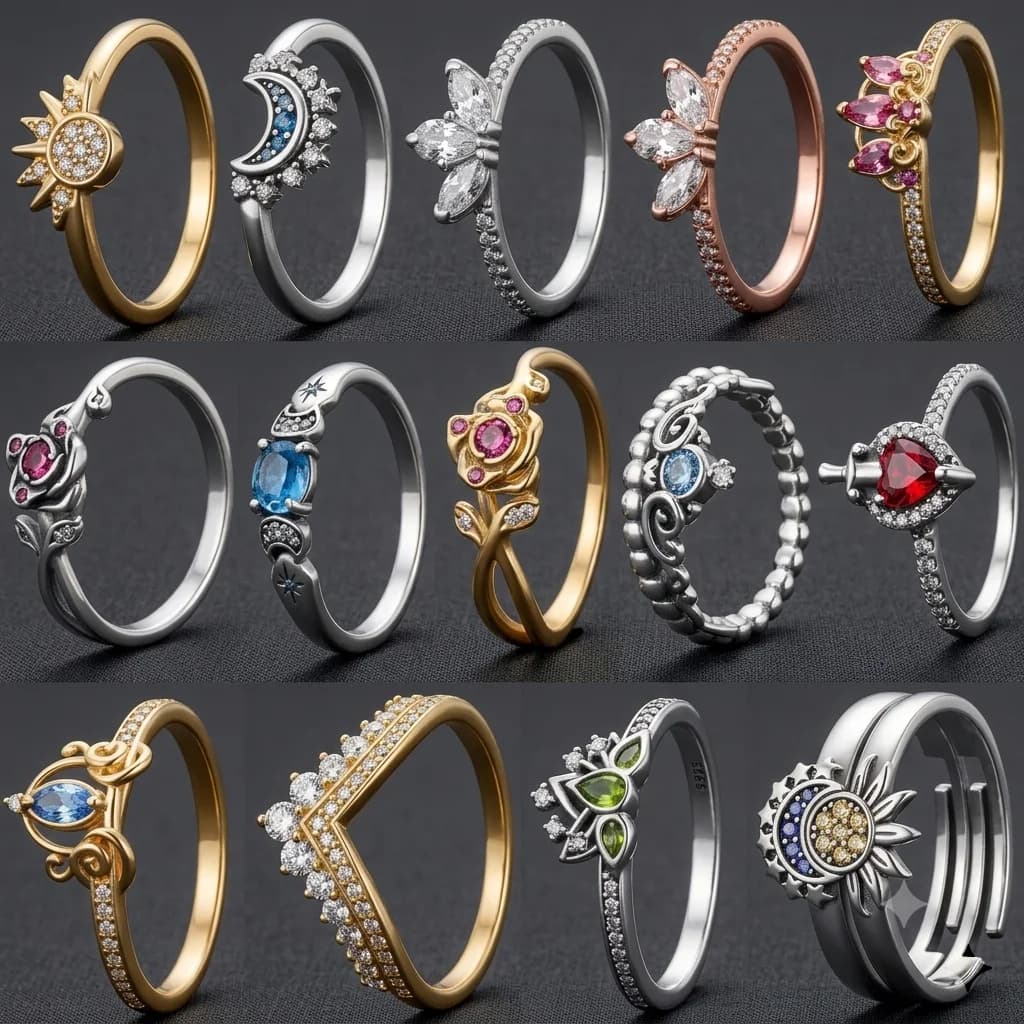 Hot Sale Sun Moon Butterfly Rose Colorful Zircon Adjustable Ring Set Wedding Party Promise Fine Jewelry Gift For Women Girls