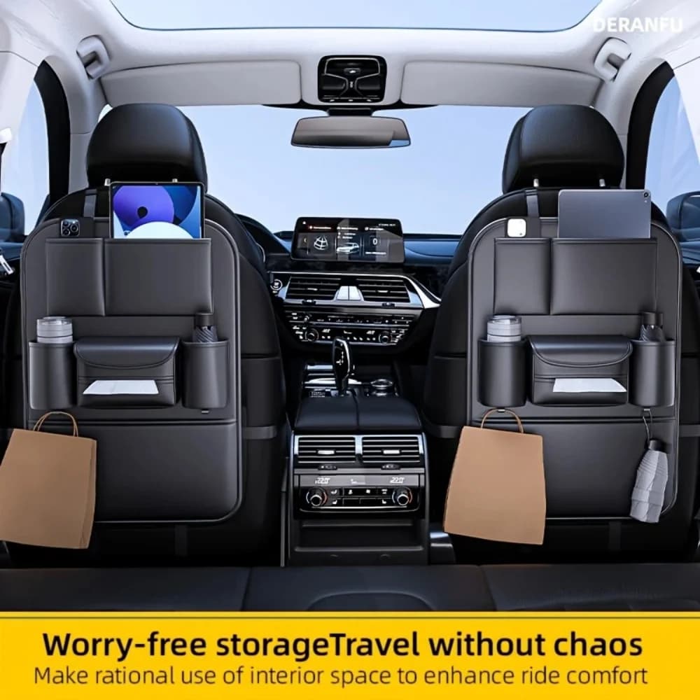 Car seat holder bag: multifunctional bag with tablet holder, cup holder and mesh bag to store the car.