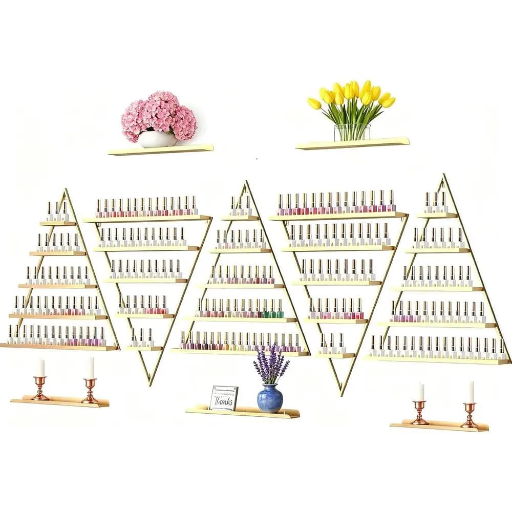 Exhibitor Triangular 5 Wall Panels for Nails and Lips, Gold Finish