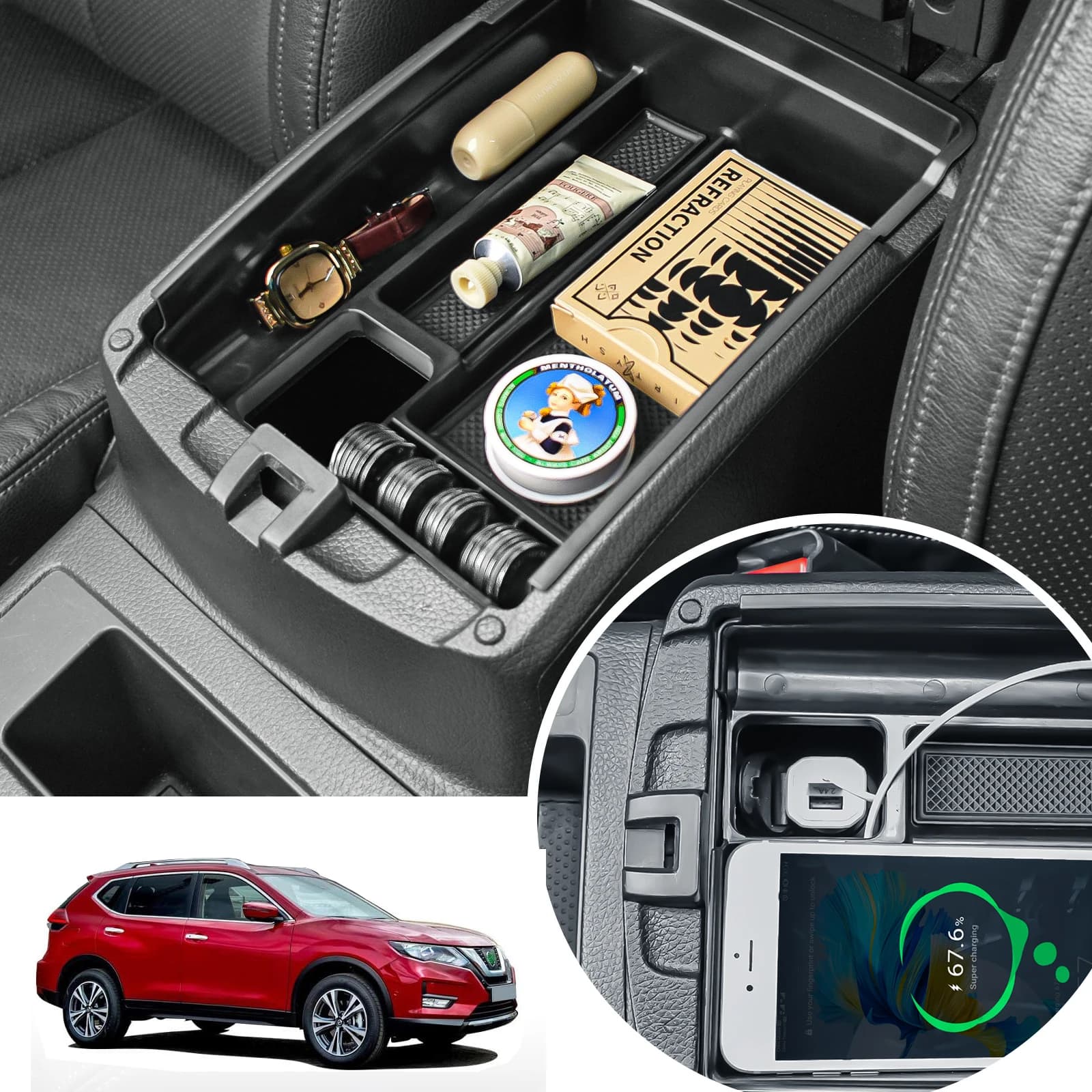 Console centrale organizzatore bracciolo scatola di immagazzinaggio per Nissan X-Trail Rogue 2014 2015 2016-2020 scatola di immagazzinaggio console centrale accessori