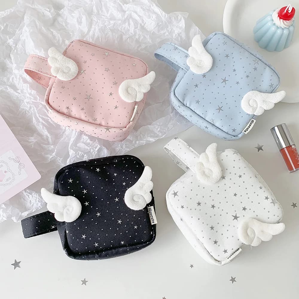 Cute Angel Cosmetic Organizer Bag Portable Multi-purpose Toiletry Pouch Ladies Lipstick Makeup Storage Handheld Travel Purse