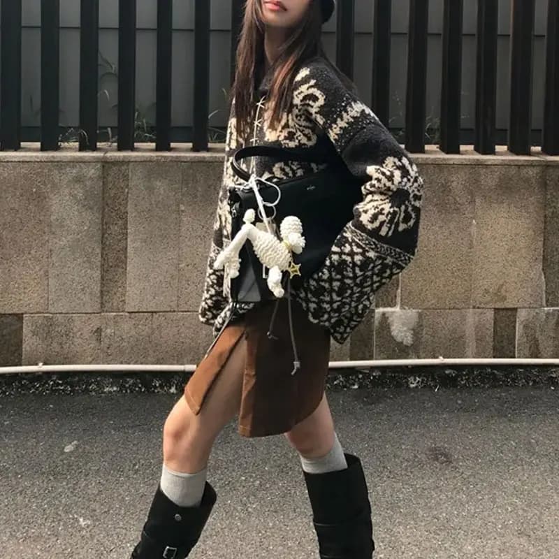 Fashion Drawstring Vintage Pullovers Knitted Female Clothing Jacquard Weave Autumn Winter Long Sleeve Aura Folk Loose Sweaters