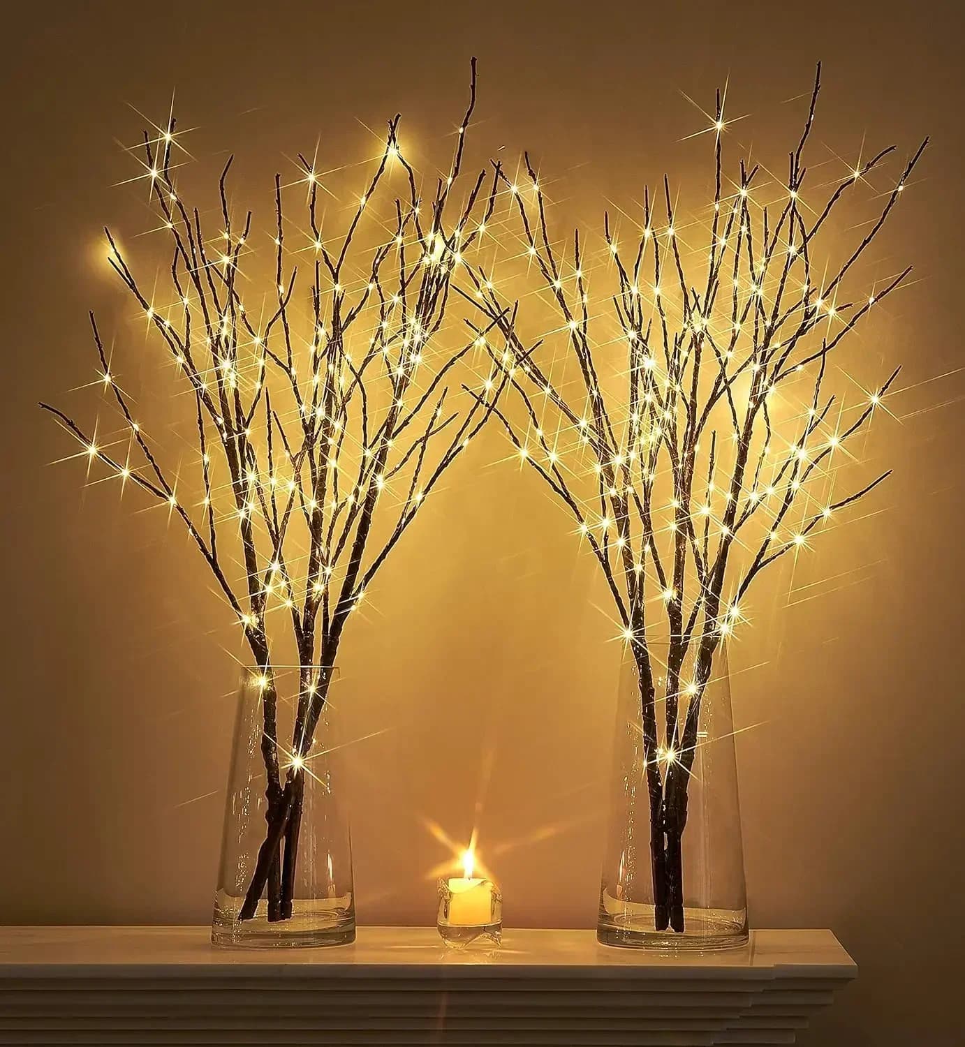 Ramo Luminoso Marrone con Luci Fatate 32 Pollici 150 LED, Ramo di Salice Illuminato con Spina per Decorazioni Natalizie e per Feste di Matrimonio