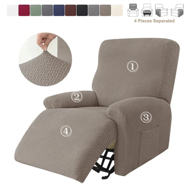 Copridivano reclinabile elastico jacquard da 4 pezzi per soggiorno Fodere per poltrona all-inclusive con tasca laterale Fodera per lettino relax
