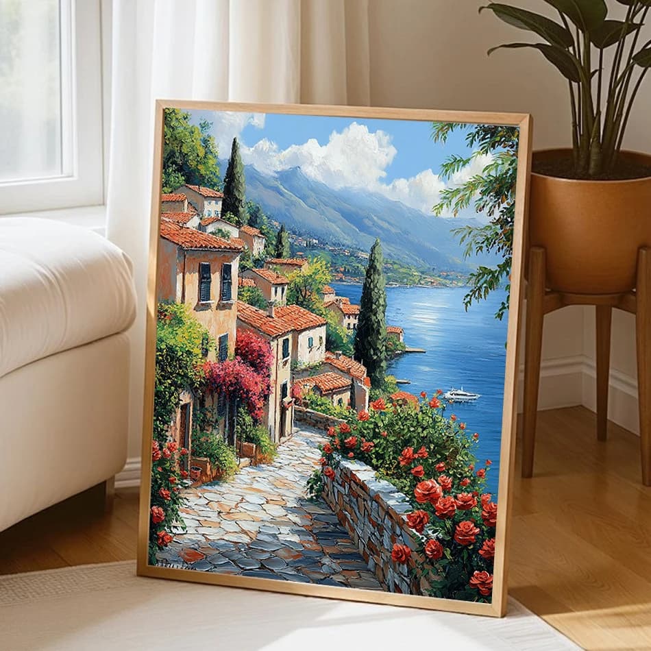 2026 Painting Paints By Numbers Landscape Scenery Small town houses On Diamond Acrylic Paints Wall Art Picture Paint Kit Gift