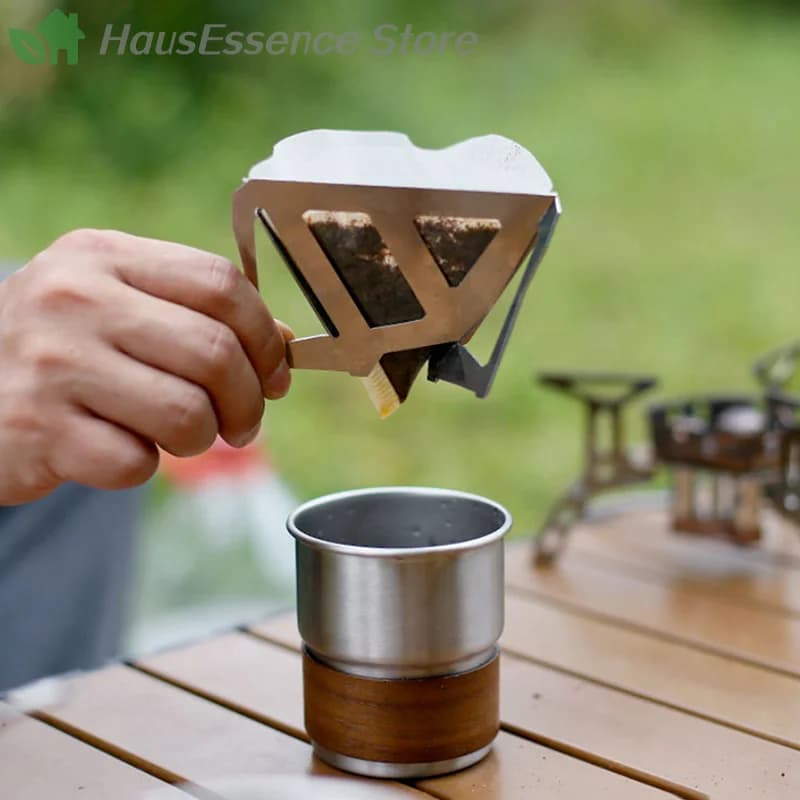 ※Coffee Drip Rack Outdoor Camping Portable High-Grade Stainless Steel Folding Funnel Filter Cup Coffee Stove Coffee Resid