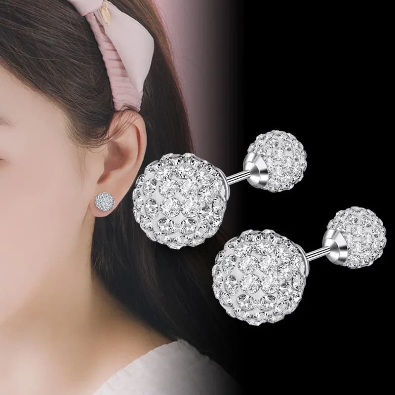 Orecchini a Sfera Principessa in Argento Sterling 925 con Cristalli Strass, Regalo per Matrimoni e Fidanzamenti