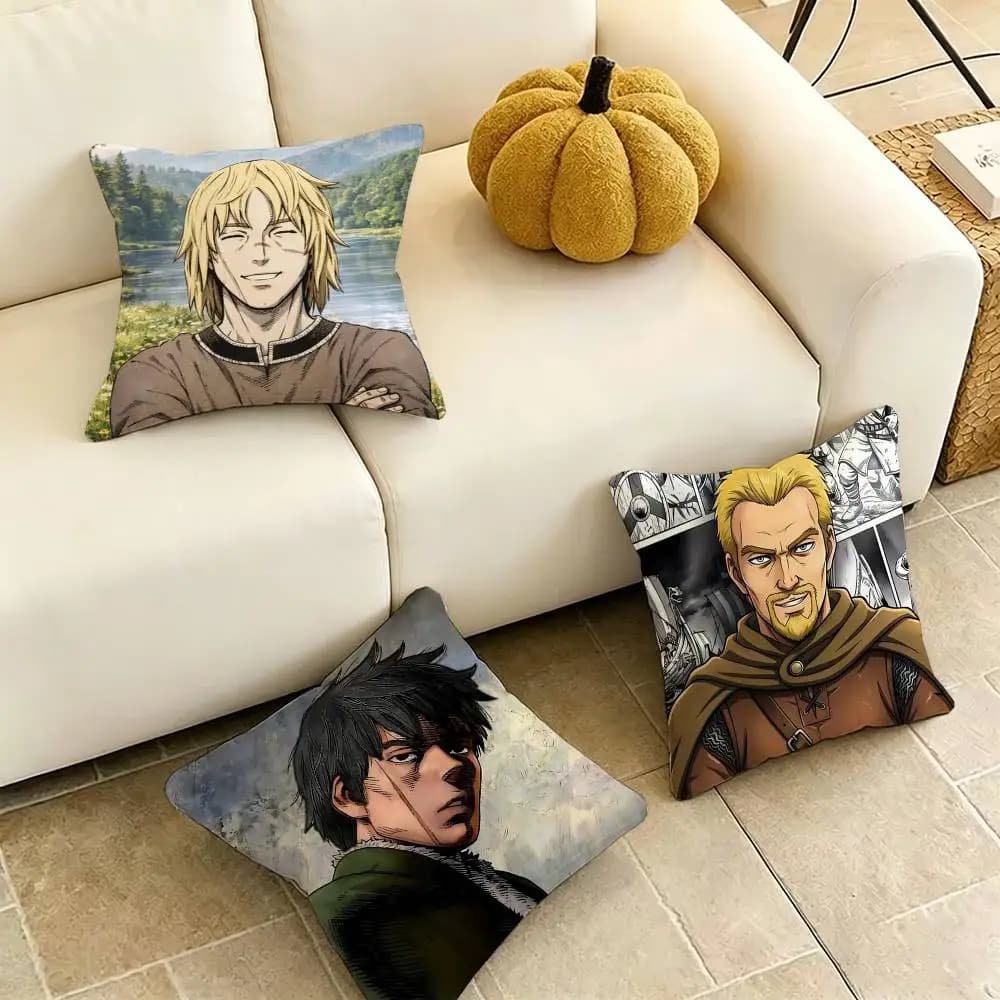 Black V-Vinland S-Saga Square Double-Sided printed Pillow Case Bedroom Bedside Pillow Sofa Cushion Cover Gift
