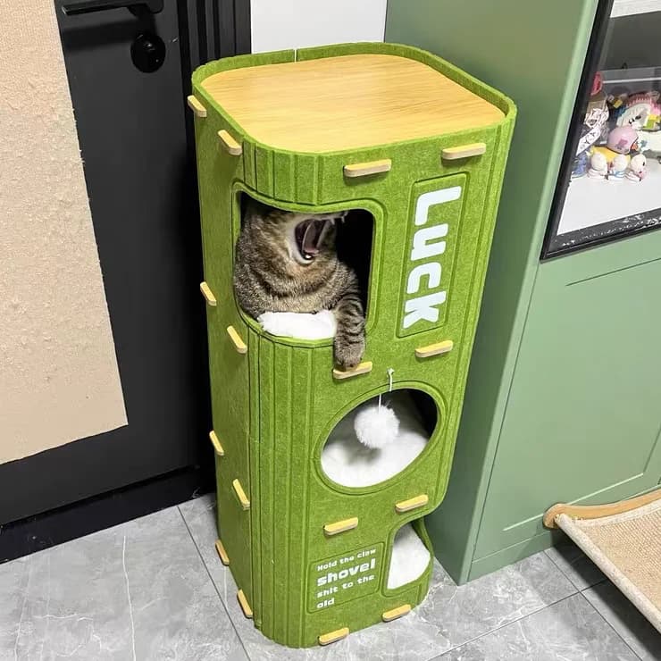 Telaio per arrampicata per gatti, foro integrato per albero per gatti, fuga a doppio strato, universale per tutte le stagioni, feltro per famiglie multi-gatti