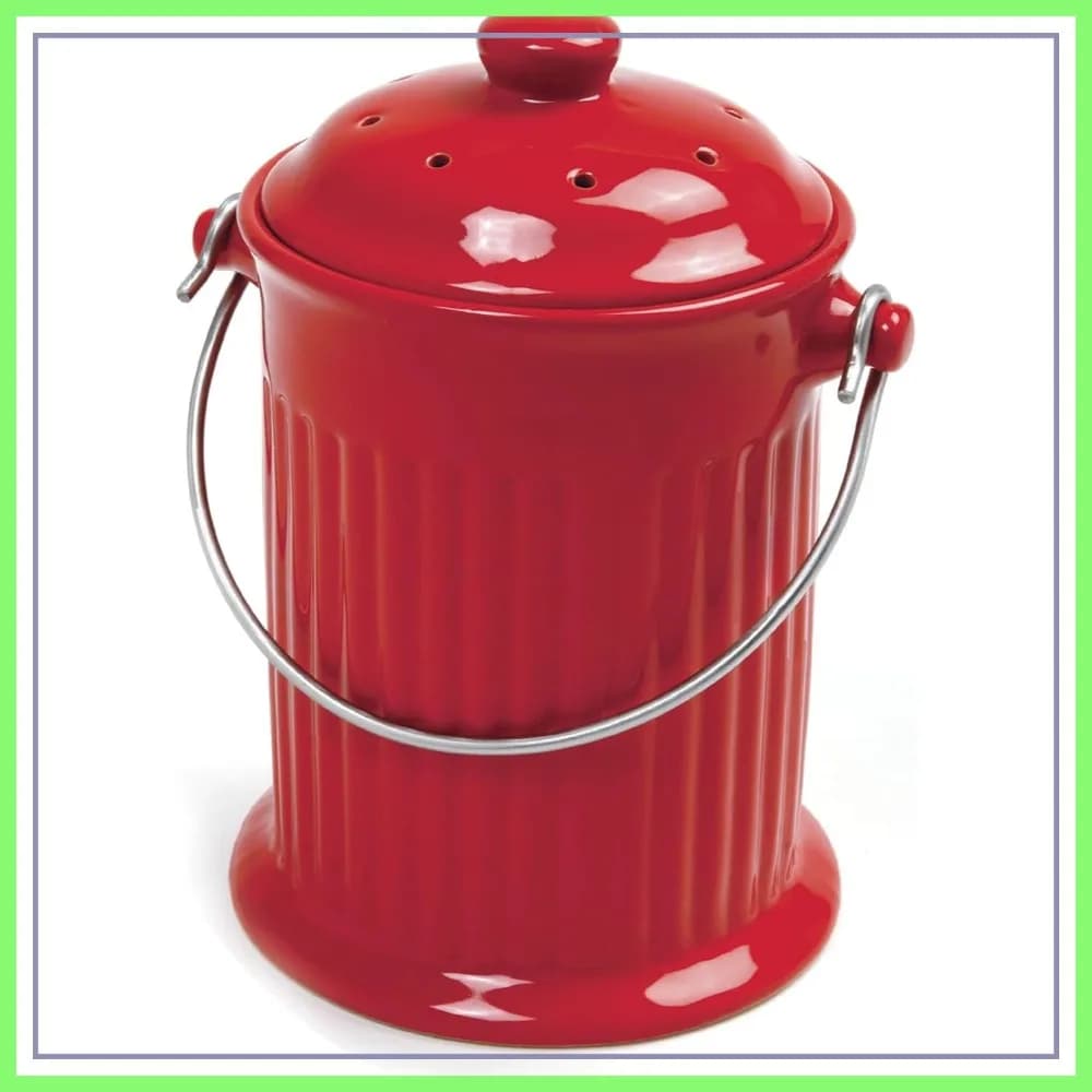 Contenitore per Compost in Ceramica da 1 Gallone, Rosso - Bidone per Compost da Cucina con Coperchio