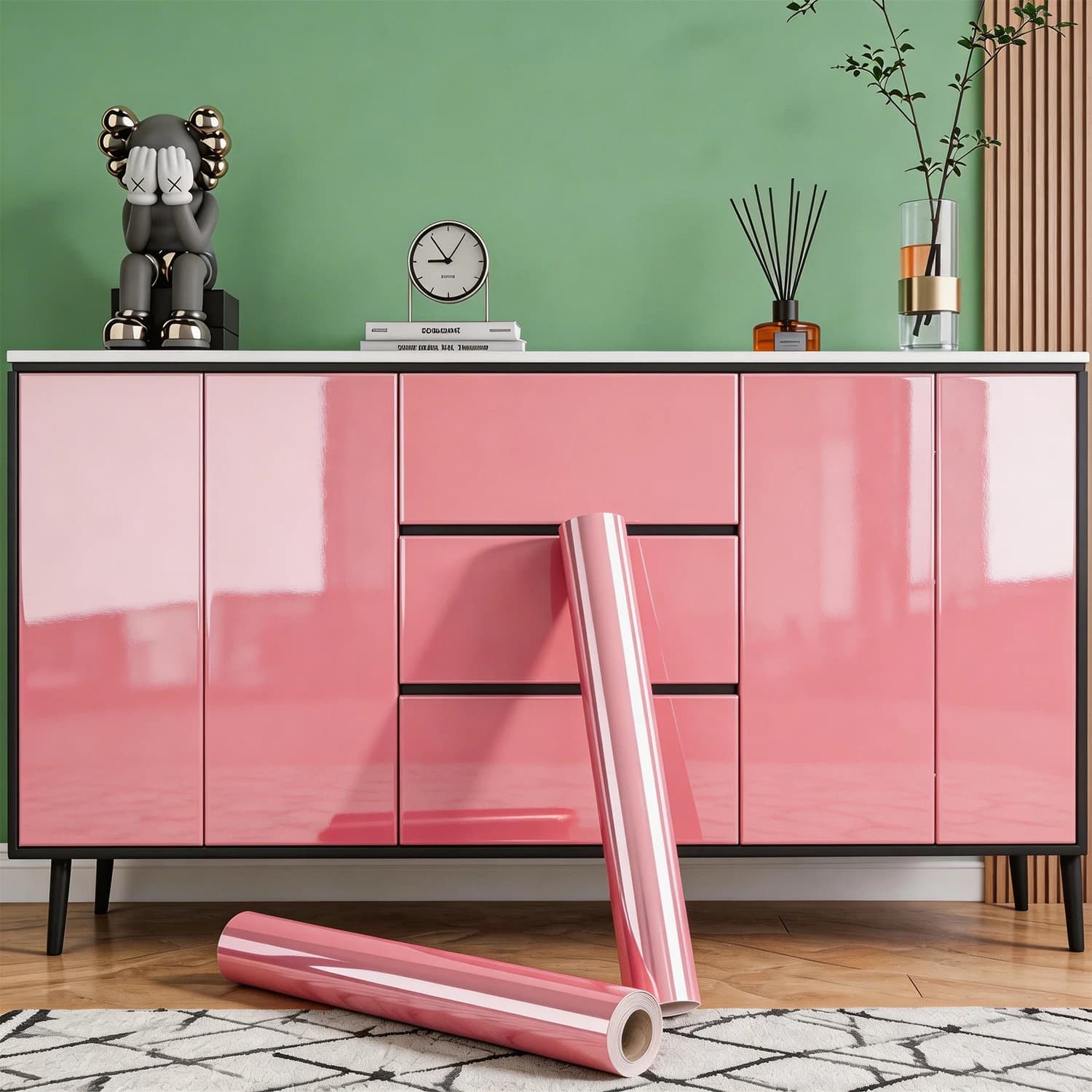 Pellicola in PVC effetto perla, impermeabile, fai da te, carta da parati autoadesiva bianca lucida, adesivi murali per armadi, cucine, mobili e decorazioni per la stanza